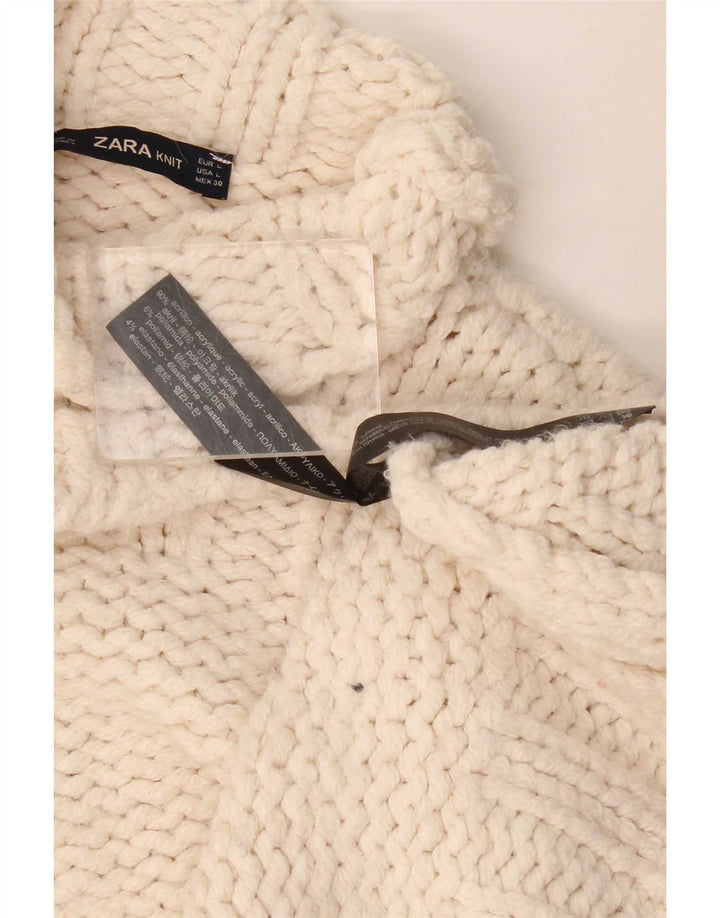 Zara Mujer Suéter De Cuello Alto De Gran Tamaño UK 46 Acrílico Blanco Grande