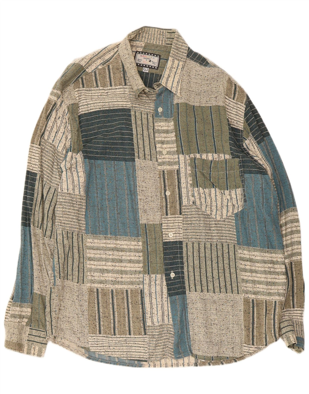 Azzurra Camisa De Hombre Grande Verde Patchwork Algodón
