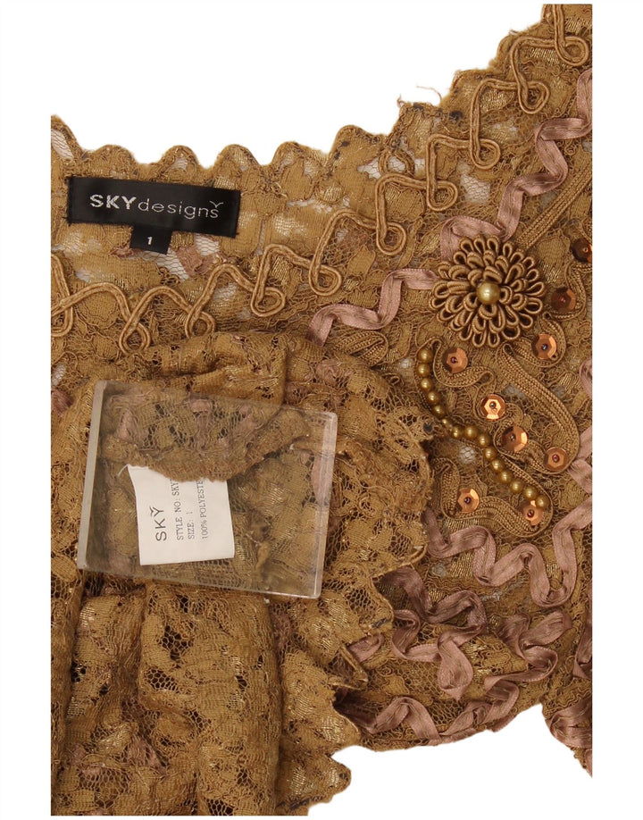 Sky Design Blusa de encaje para mujer US 1 XS Beige Floral Poliéster