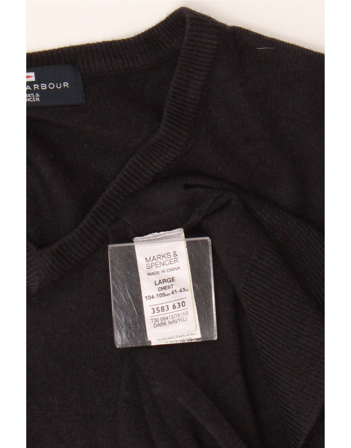 Marks & Spencer Suéter tipo jersey con cuello en V azul Harbor para hombre, talla grande, azul marino