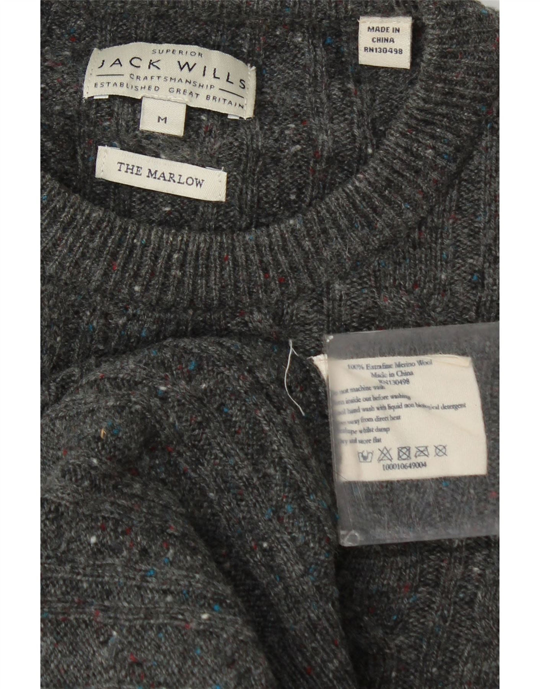 Jack Wills Jersey The Marlow con cuello redondo para hombre, color gris medio moteado