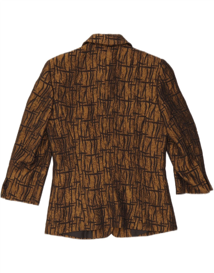 VINTAGE Mujer 3/4 Manga Blazer Chaqueta Reino Unido 10 Pequeño Marrón Geométrico