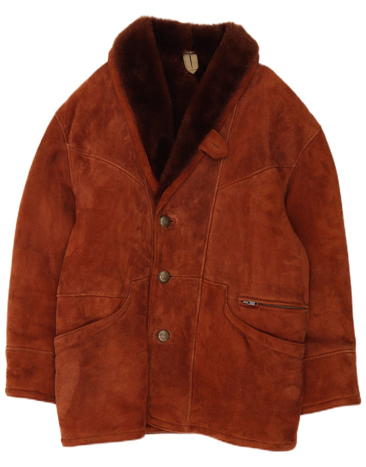 Vintage hombres shearling chaqueta Reino Unido 40 gran marrón shearling
