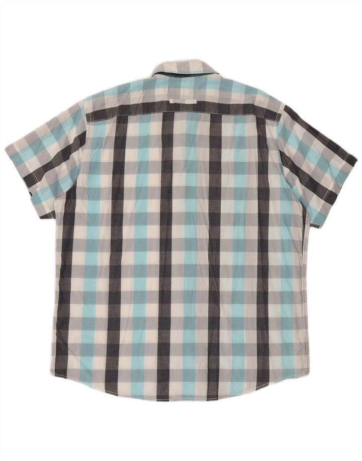 Camel Active - Camisa de manga corta para hombre, ajuste moderno, XL, algodón a cuadros azul