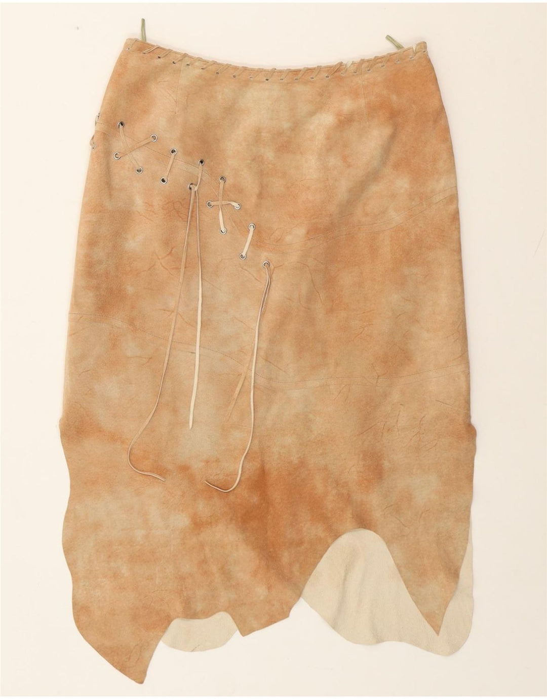 HELLINE Falda asimétrica para mujer UK 14 Large W30 Beige Tie Dye Leather