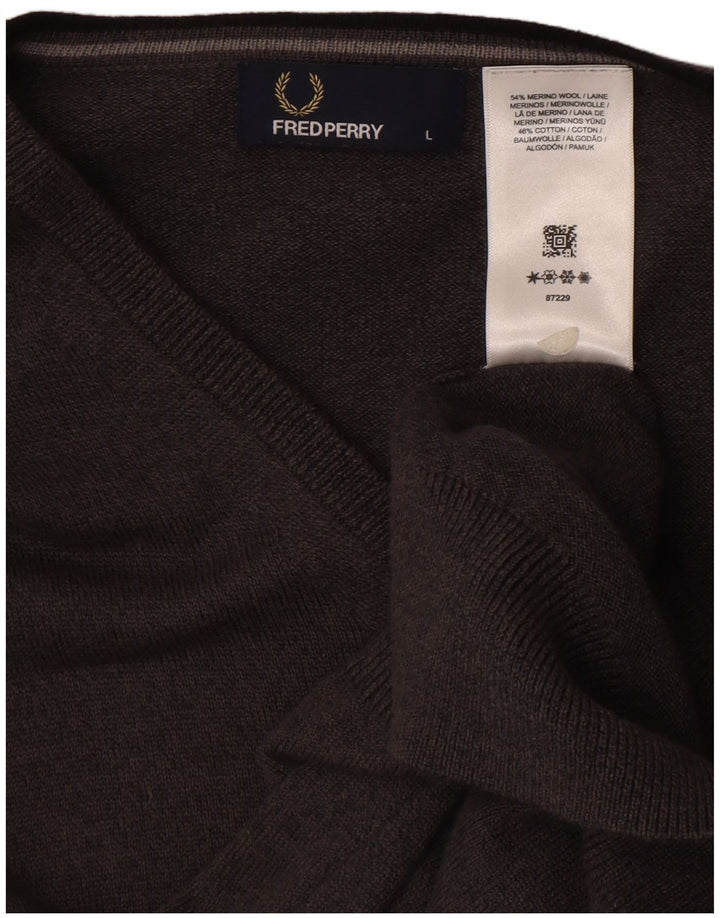 Fred Perry Jersey Con Cuello En V Para Hombre De Lana Merino Gris Grande