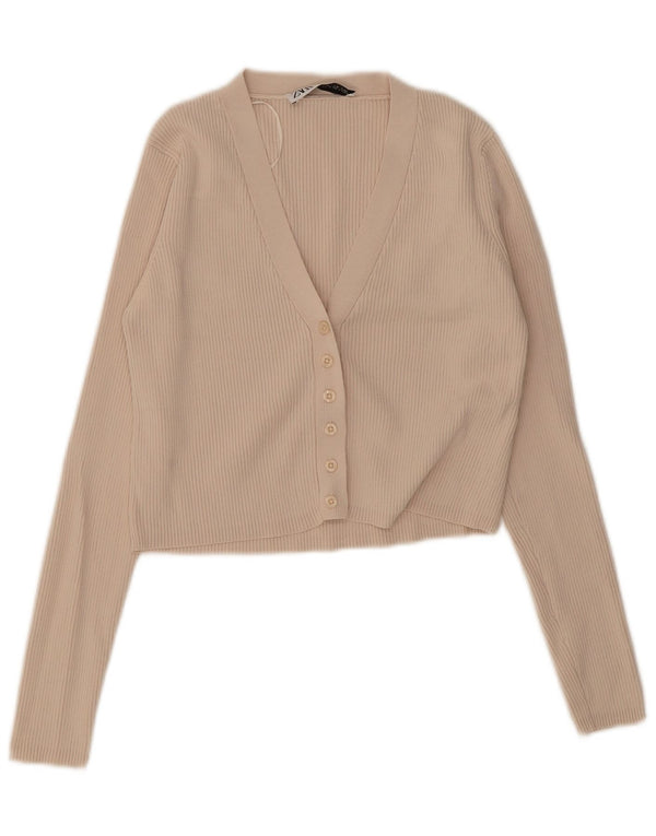 Zara Mujer Crop Cardigan Top UK 42 Viscosa Beige Medio