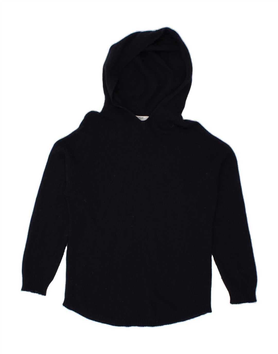 REPLAY Womens Hooded Jumper Sweater UK 14 Medium Navy Blue Wool Vintage Replay and Second-Hand Replay from Messina Hembry 
