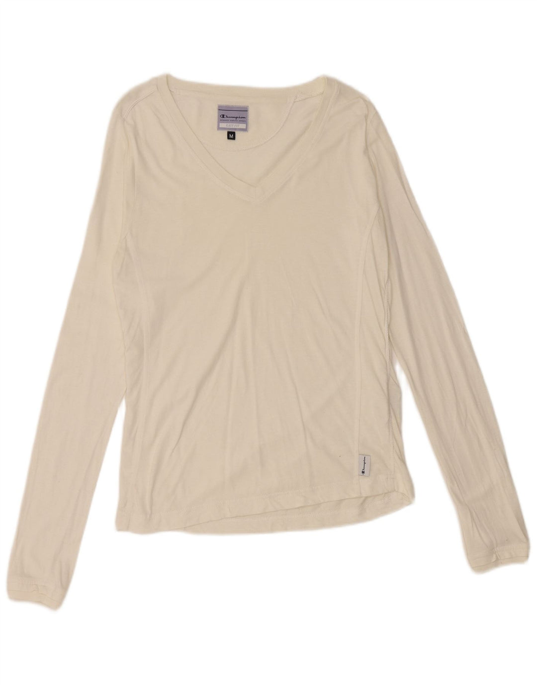 CHAMPION Womens Easy Fit Top Long Sleeve UK 12 Medium White Cotton