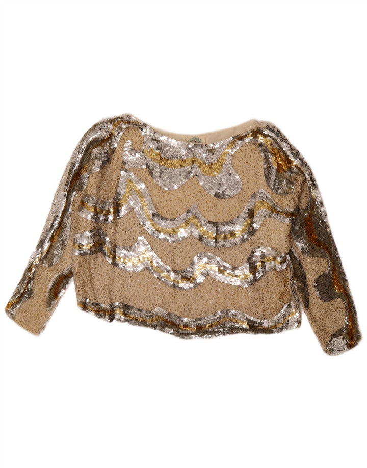 Niki Line Top corto con estampado abstracto de gran tamaño para mujer UK 44 Plata mediana