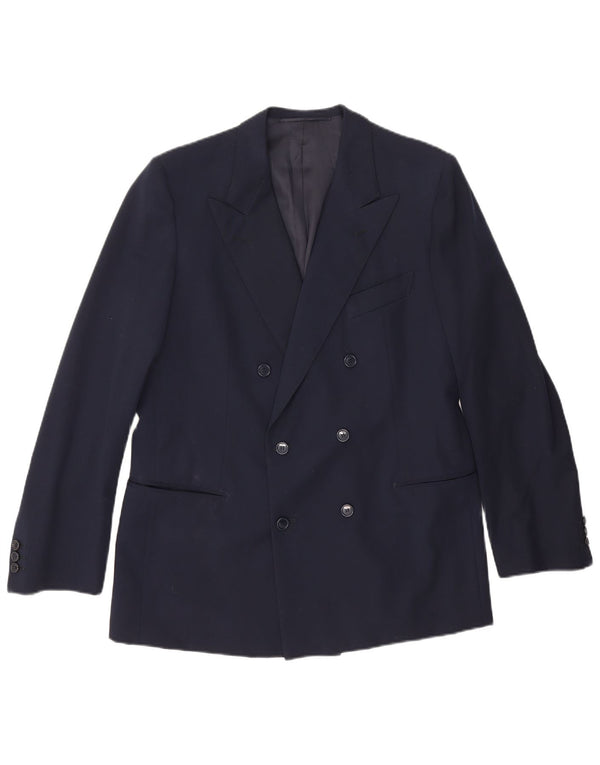 Vintage hombres doble pecho Blazer chaqueta Reino Unido 36 pequeño azul marino