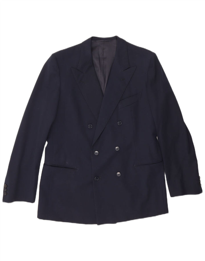 Vintage hombres doble pecho Blazer chaqueta Reino Unido 36 pequeño azul marino