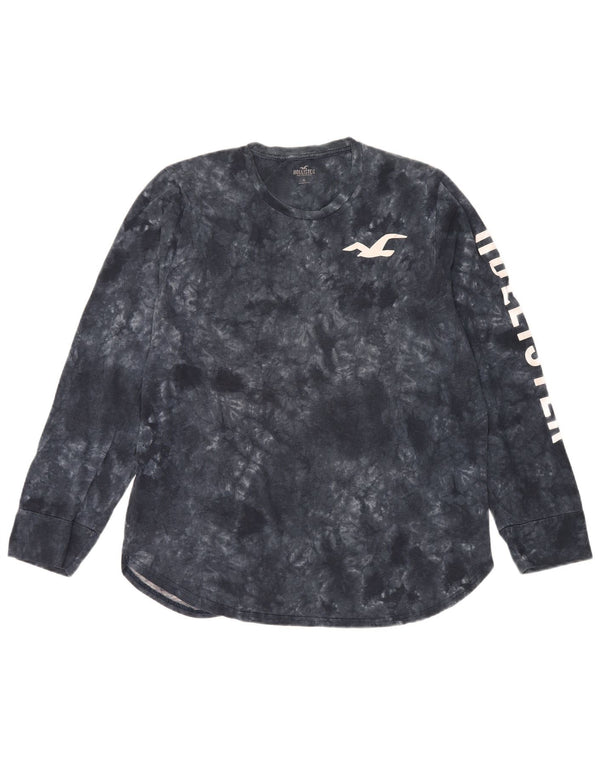 Hollister Hombre Gráfico Top Manga Larga XL Algodón Tie Dye Negro