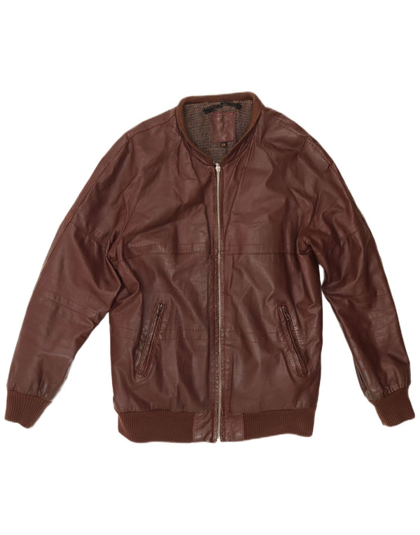 VINTAGE Chaqueta de cuero para hombre Reino Unido 38 Borgoña mediana