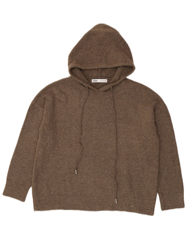 Zara Mujer Jersey De Gran Tamaño Con Capucha Suéter UK 10 Small Marrón Poliéster