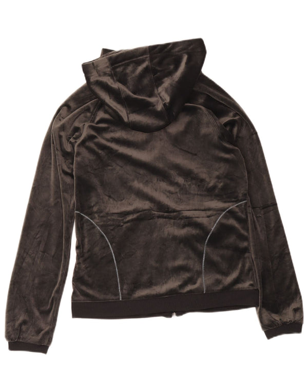 Adidas Sudadera con capucha de terciopelo con cremallera para mujer UK 12 Poliéster gris medio