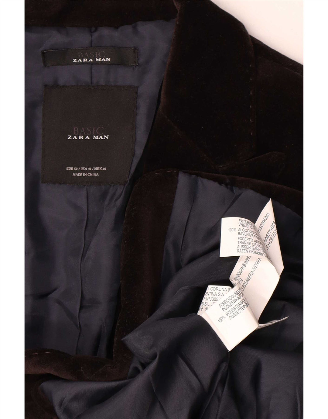 Zara Chaqueta tipo blazer de terciopelo con 2 botones para hombre EU 50 Poliéster marrón medio