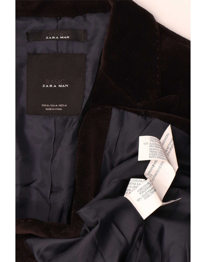 Zara Chaqueta tipo blazer de terciopelo con 2 botones para hombre EU 50 Poliéster marrón medio