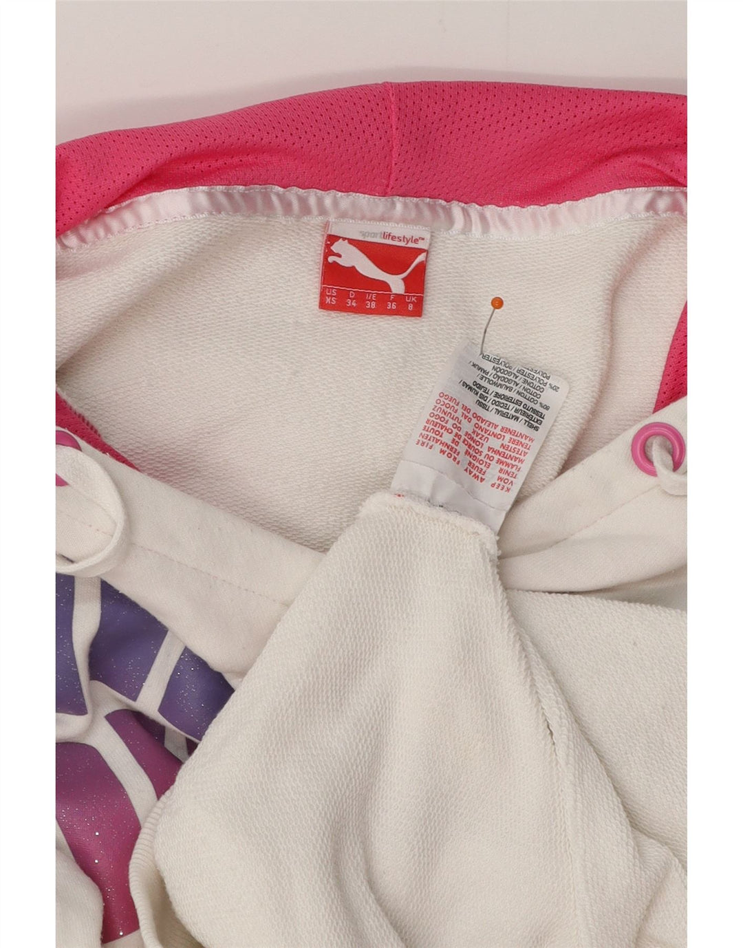 PUMA Jersey con capucha gráfica para mujer UK 8 Small White Cotton