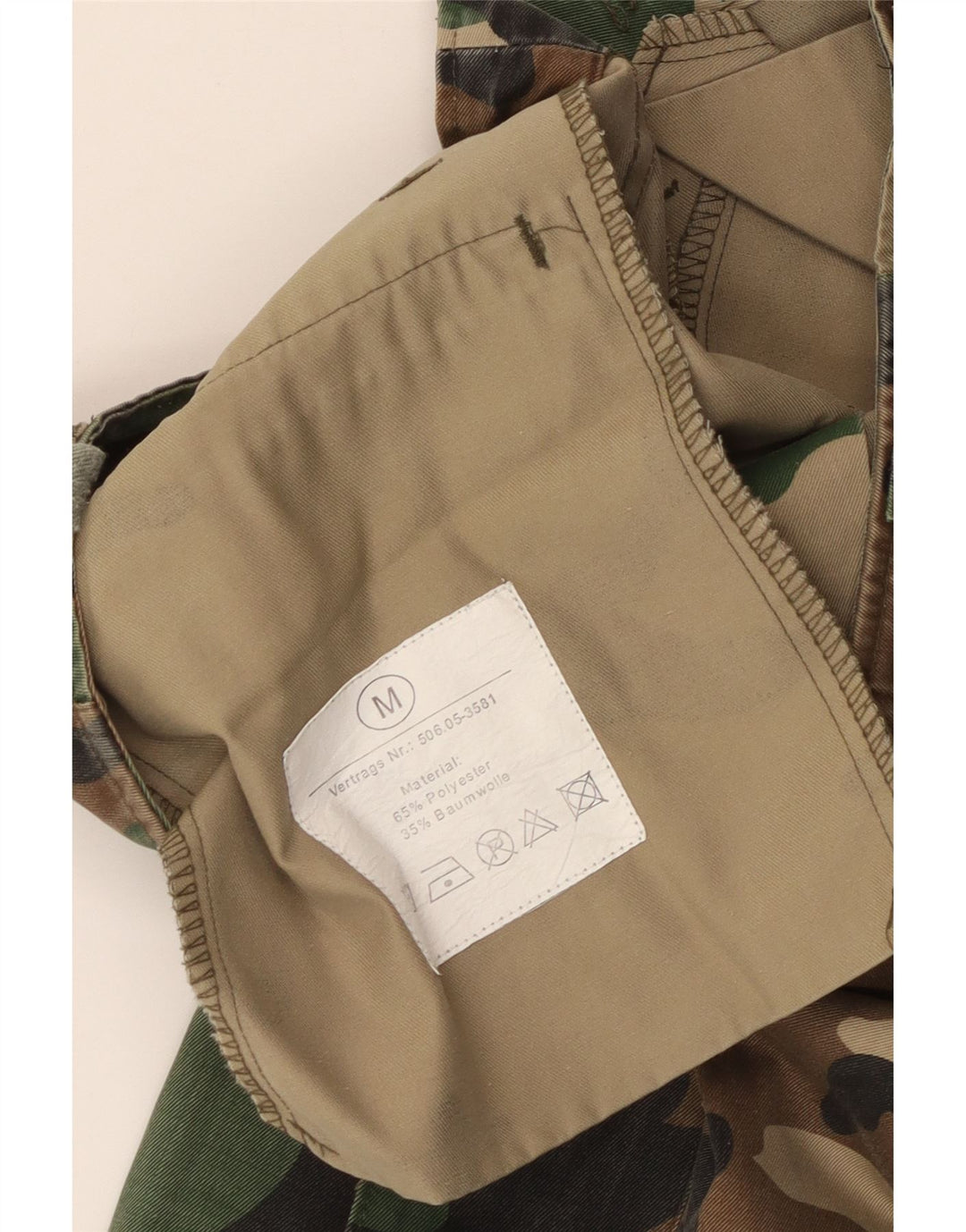 VINTAGE Pantalones cargo para hombre mediano W32 L31 poliéster de camuflaje caqui