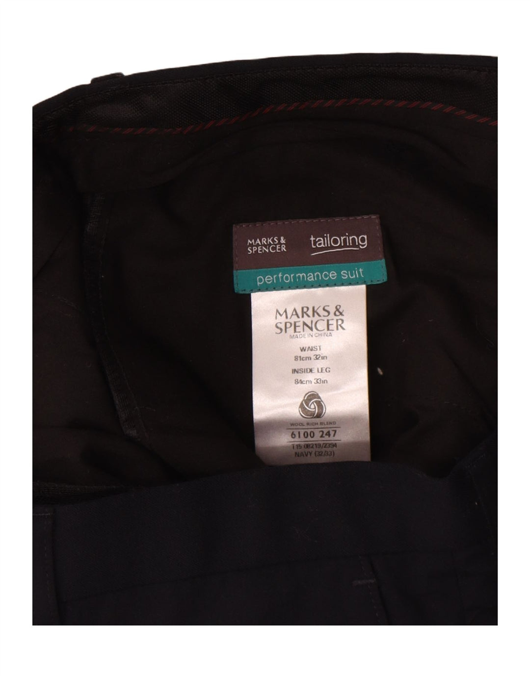 Marks & Spencer Pantalones casuales rectos para hombre W32 L33 Lana azul marino