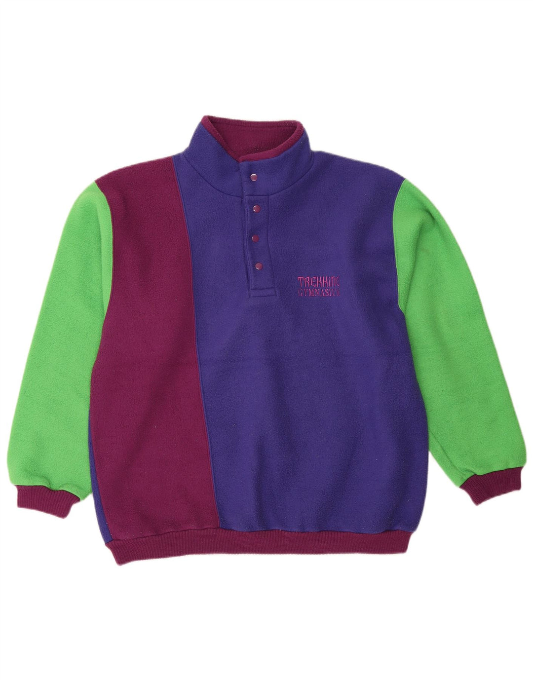 Vintage hombres botón cuello polar jersey pequeño multicolor bloque de color