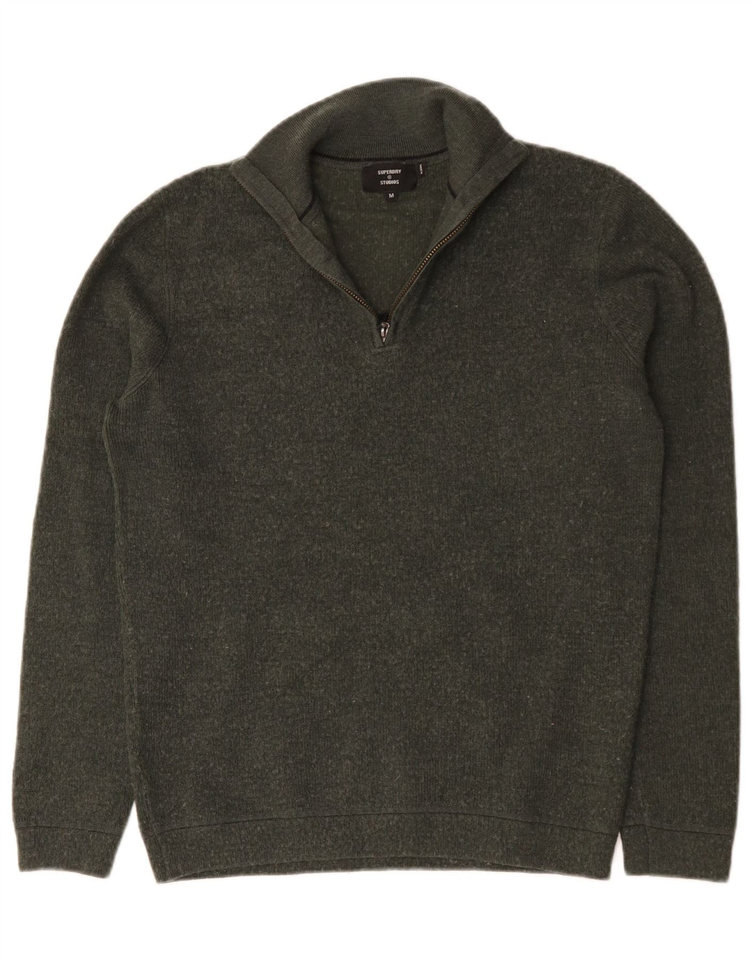 Superdry Jersey De Lana Merino Caqui Medio Con Cremallera Y Cuello Para Hombre