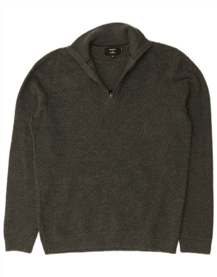 Superdry Jersey De Lana Merino Caqui Medio Con Cremallera Y Cuello Para Hombre