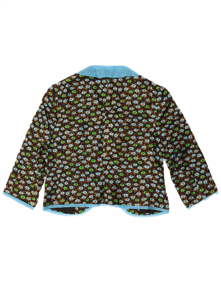 VINTAGE Mujer 3/4 Manga 2 Piezas Set UK 14 Medio Negro Floral