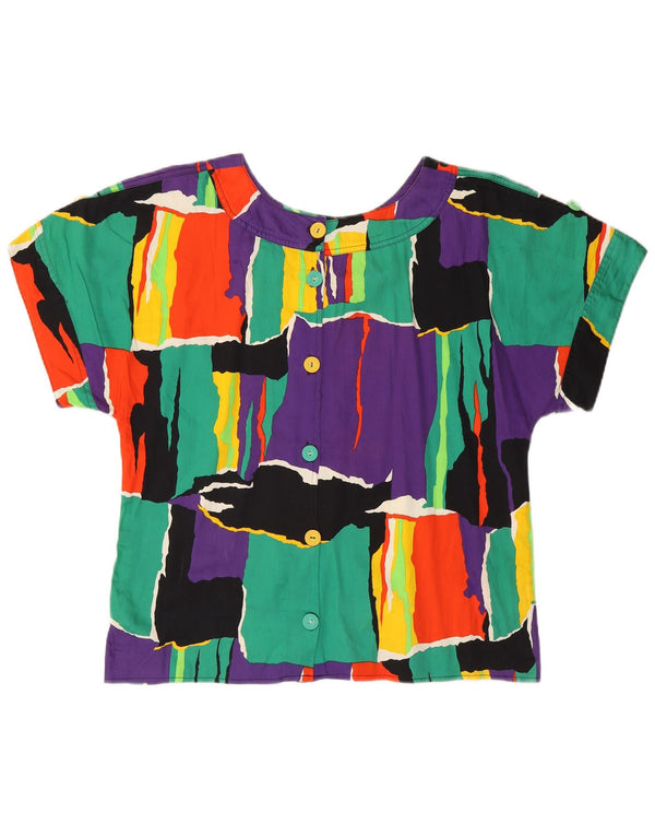 Vintage mujer camisa blusa Reino Unido 16 gran bloque de colores multicolor