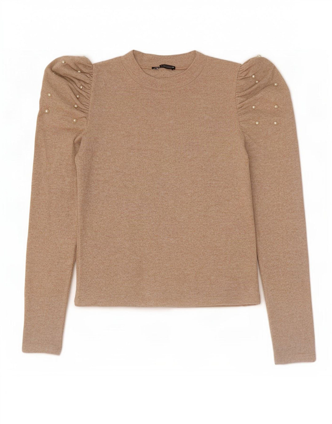 Zara Mujer Blusa De Manga Larga Top UK 42 Medium Beige