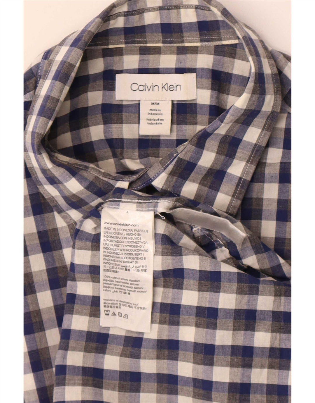 Camisa Calvin Klein Hombre Manga Corta Algodón Vichy Azul Medio