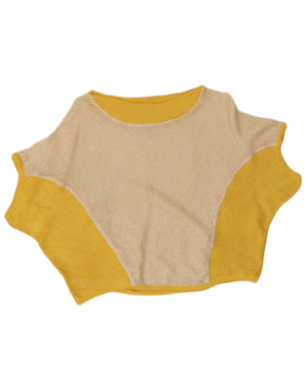 Vintage mujer crop punto blusa Top Reino Unido 12 Bloque de color amarillo medio