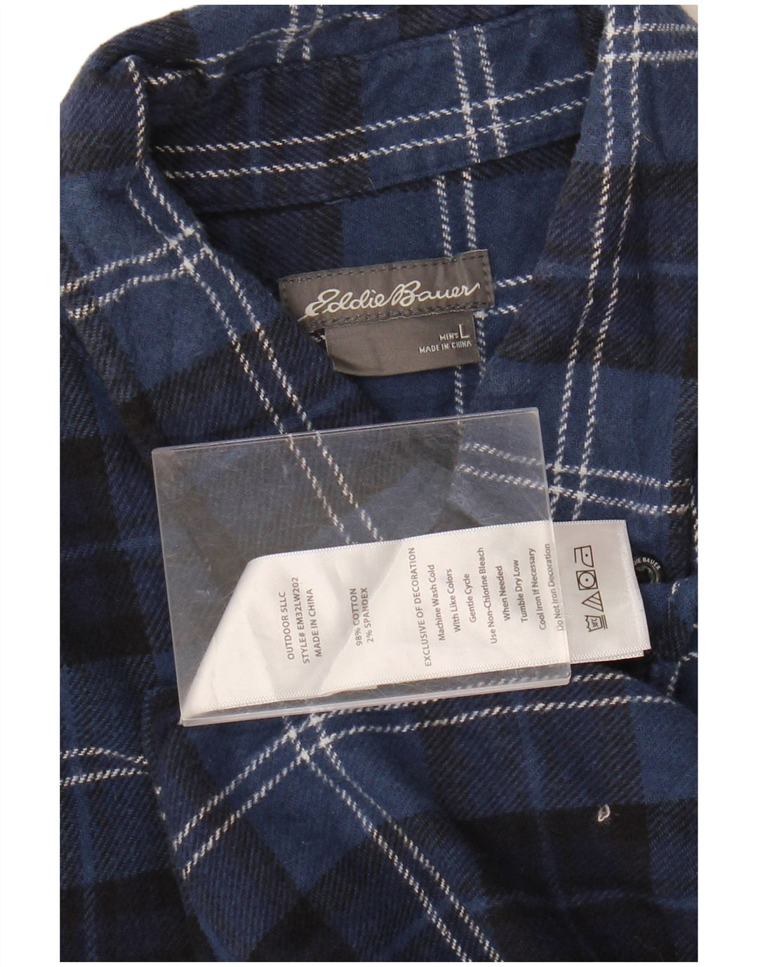Eddie Bauer Camisa de franela para hombre Algodón a cuadros azul marino grande