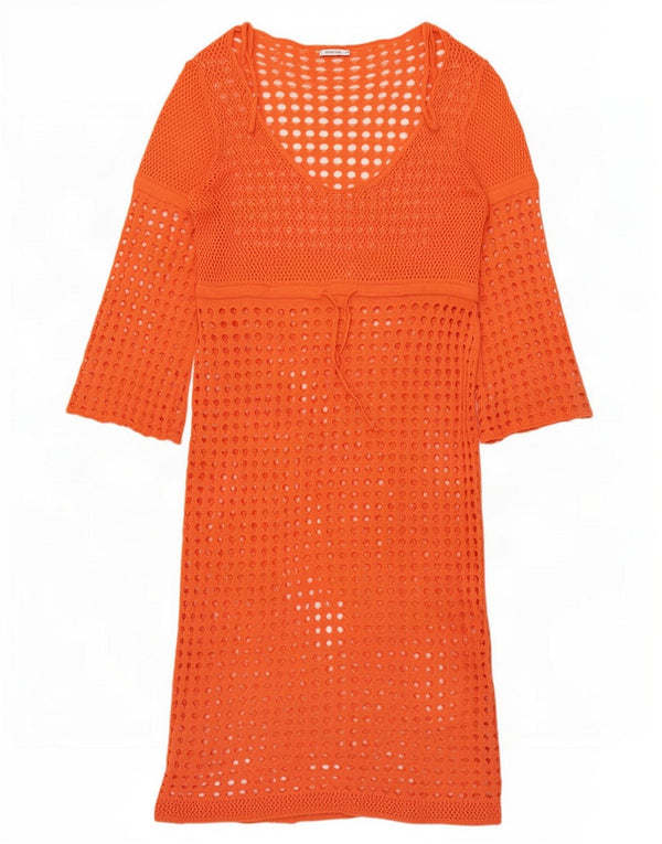 Zara Vestido tipo jersey de crochet extragrande para mujer UK 46 Grande Naranja
