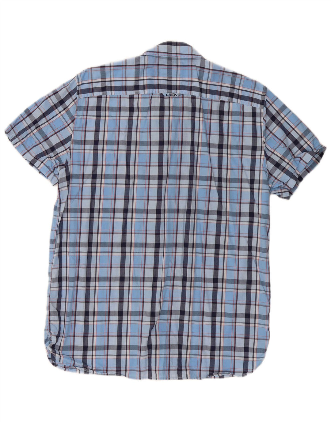 CREW CLOTHING Camisa de manga corta para hombre de algodón a cuadros azul grande