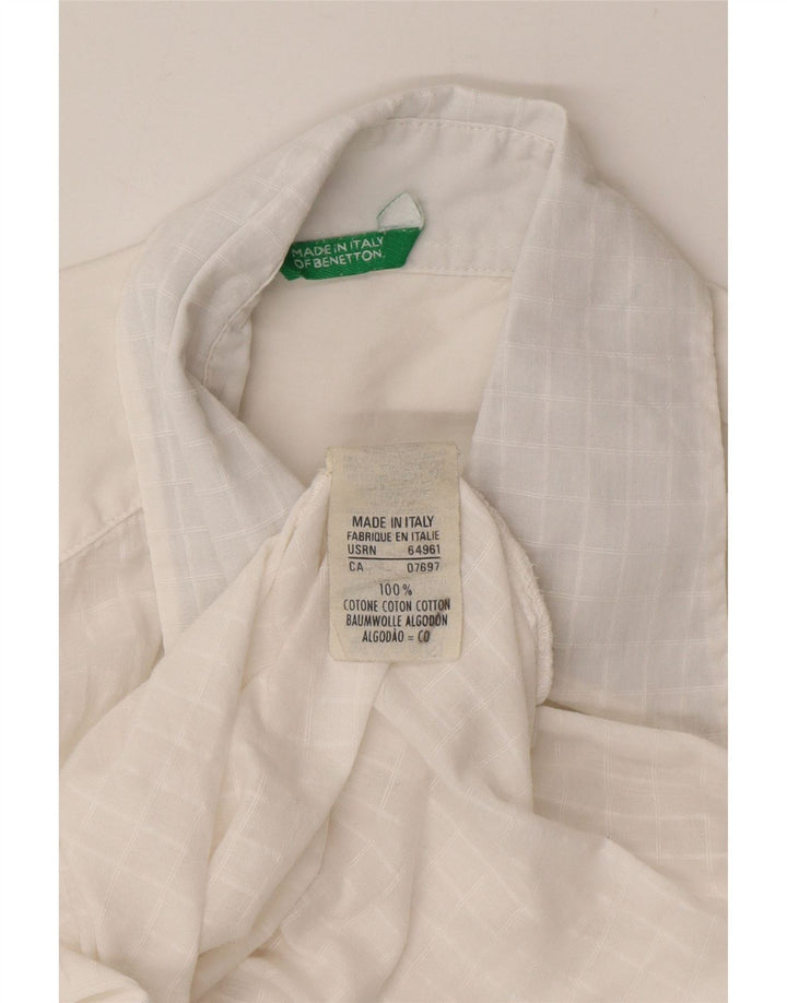 Camisa Benetton Mujer ES 44 Mediana Algodón A Cuadros Blanco