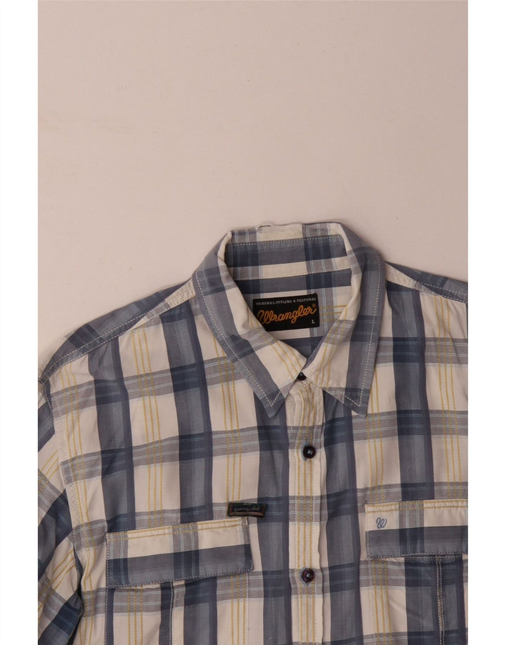 WRANGLER Camisa de hombre de algodón a cuadros azules grandes
