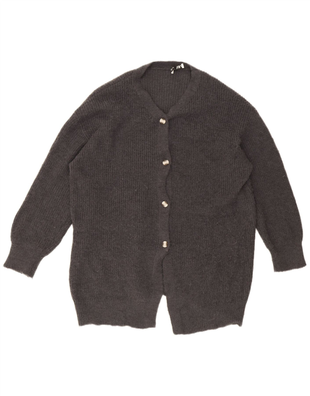 Zara Suéter tipo cárdigan extragrande largo para mujer UK 46 Poliéster gris grande