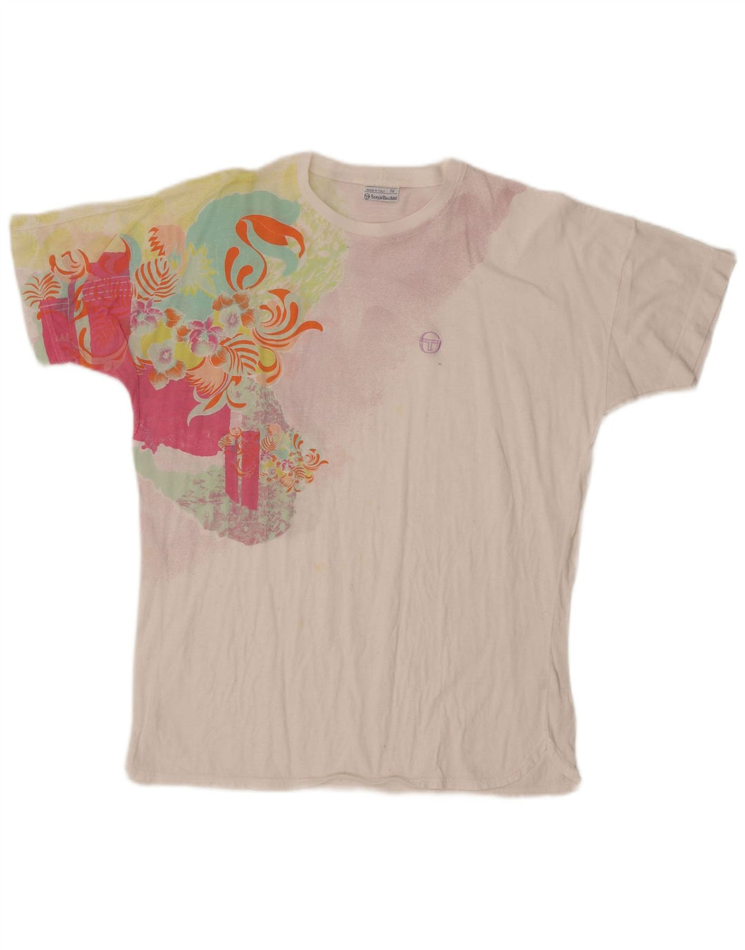 SERGIO TACCHINI Camiseta gráfica para mujer Top US 12 Grande Blanco Floral Algodón