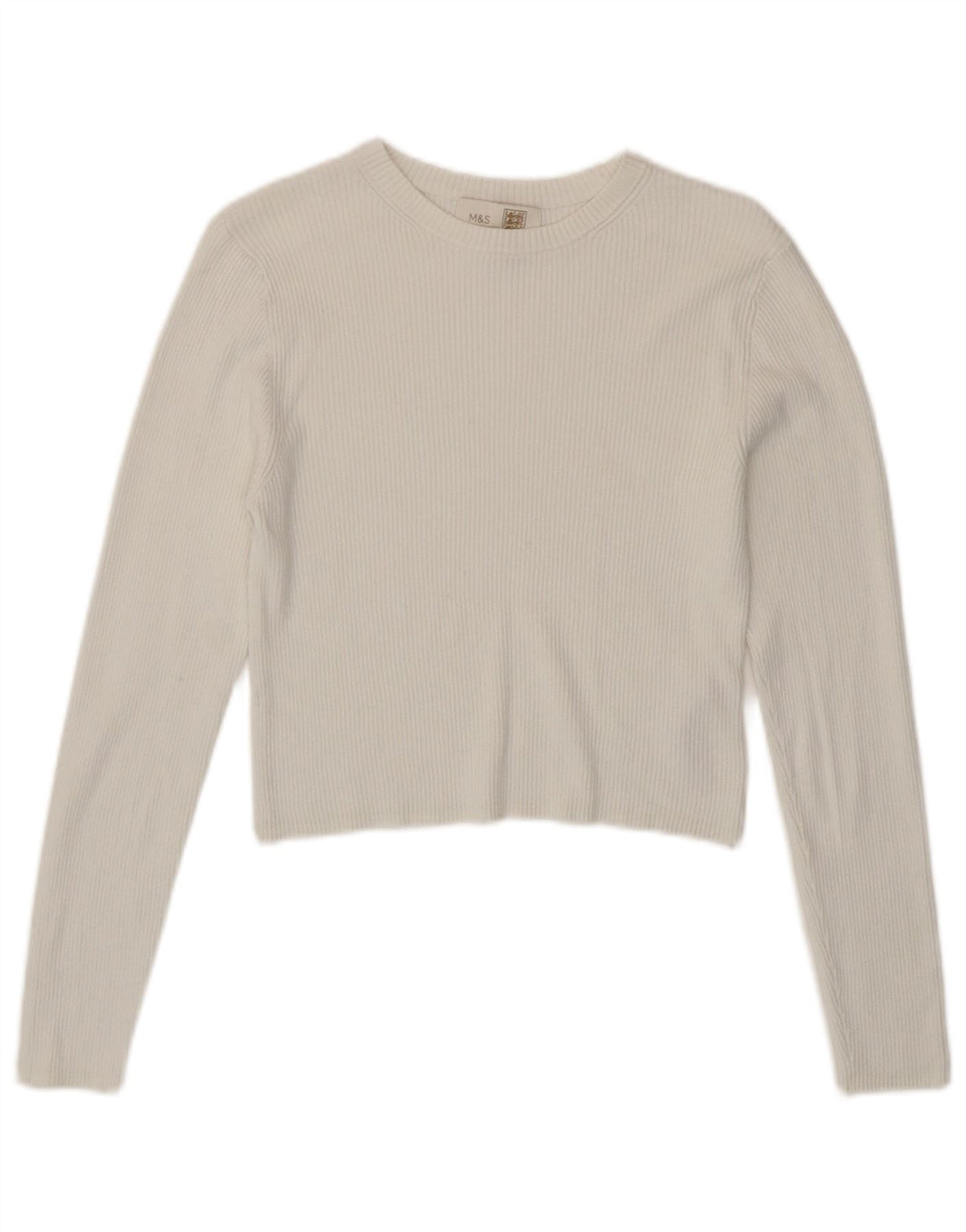 Marks & Spencer Top corto para mujer de manga larga UK 44 Viscosa blanca mediana