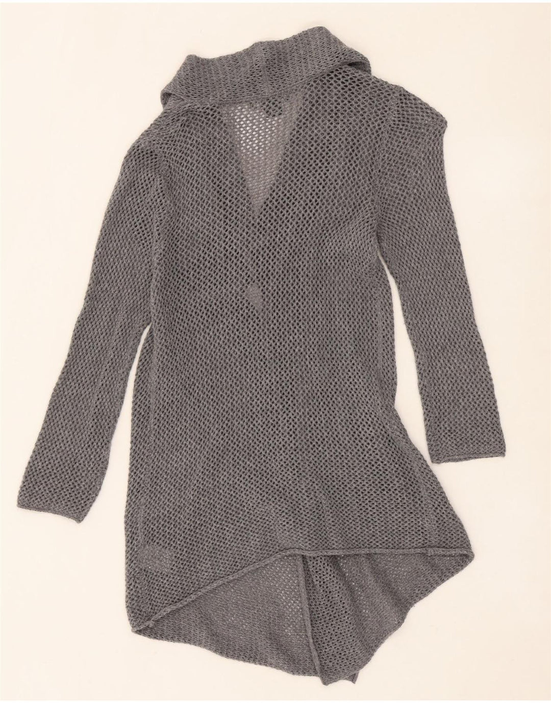EDDIE BAUER Womens Longline Crochet Cardigan Sweater UK 12 Medium Grey Vintage Eddie Bauer and Second-Hand Eddie Bauer from Messina Hembry 