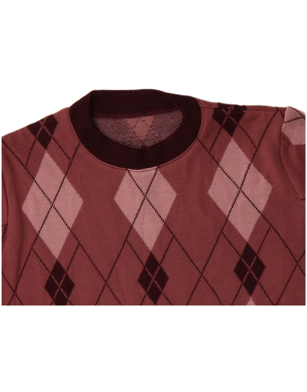 VINTAGE Mujer Crew Neck Jumper Suéter Reino Unido 16 Grande Rosa Argyle/Diamond