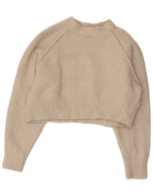 Zara Womens Crop Oversized Boat Neck Jumper Sweater UK 10 Small Beige