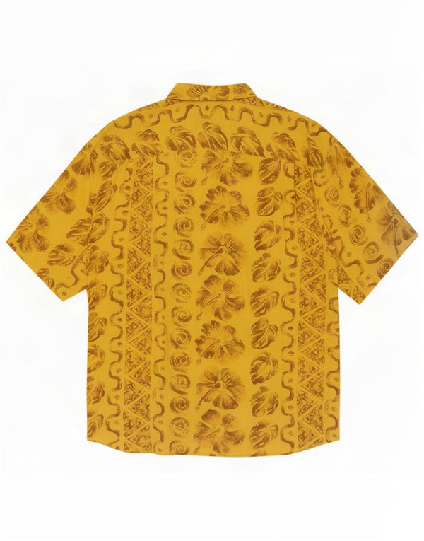 Camisa Vintage Hombre Manga Corta XL Viscosa Floral Amarilla