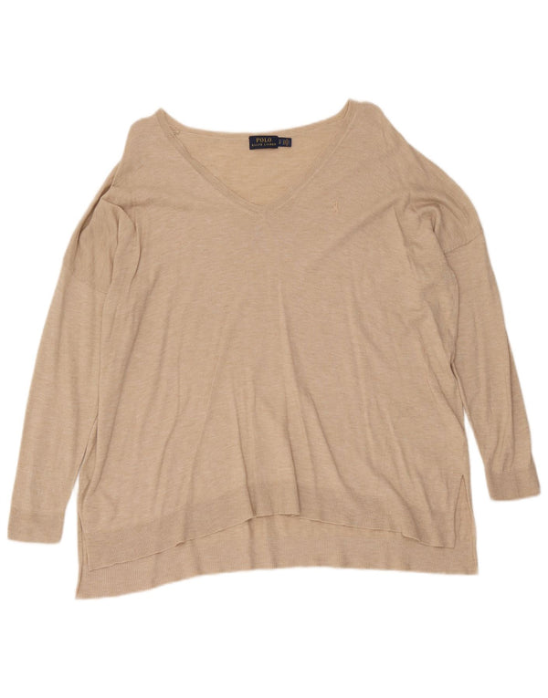 Polo Ralph Lauren Suéter de gran tamaño con cuello en V para mujer UK 10 Small Beige