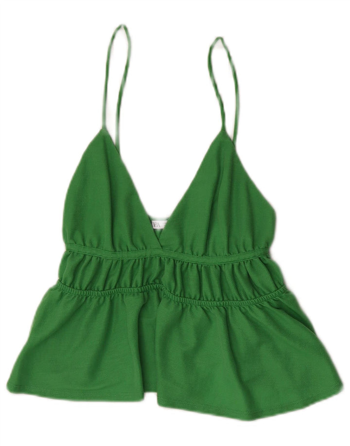 Zara Mujer Crop Cami Top UK 8 Small Viscosa Verde