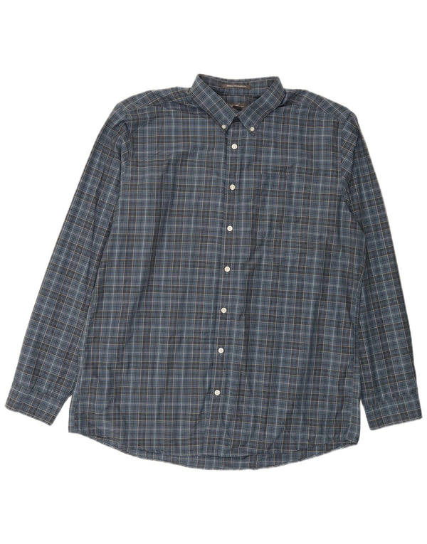 EDDIE BAUER Camisa alta de corte relajado para hombre XL Algodón a cuadros azules