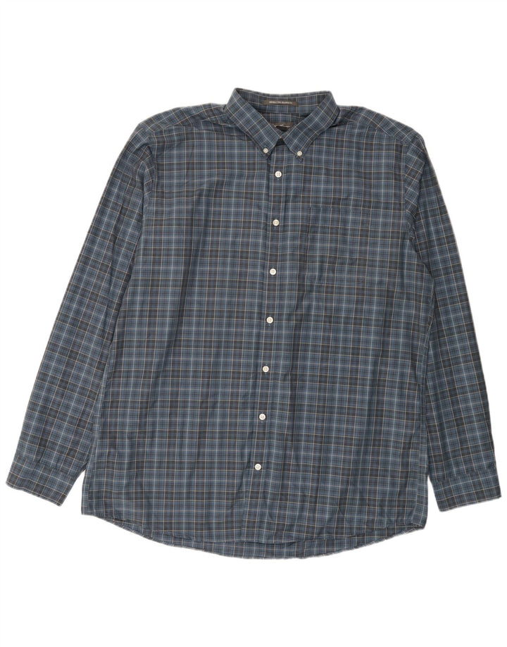EDDIE BAUER Camisa alta de corte relajado para hombre XL Algodón a cuadros azules