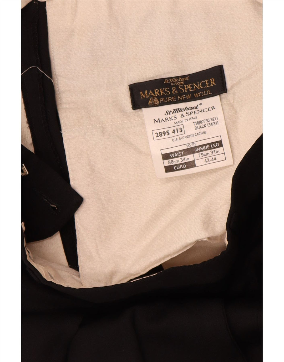 Marks & Spencer Pantalón de traje con pinzas para hombre W34 L31 Lana negra